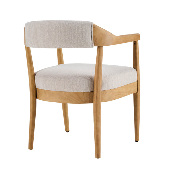 English Elm Wood Frame Upholstered Arm Dining Chairs Rubberwood Legs Beige Set of 2 N768P389408N