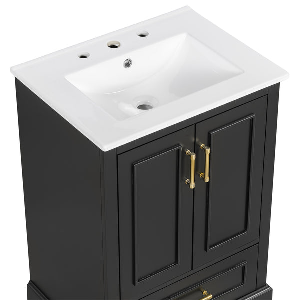 English Elm 24"Bathroom Modern Vanity with Ceramic Sink, Solid Wood Frame, Soft-Close Doors & Smart Storage System Black N729P321378B