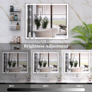 English Elm 30x36 LED Bathroom Mirror Silver Frame, Touch Dimmer, Anti-Fog, IP44 Waterproof, Tray Shelf, Smart Memory Lights W708P176757