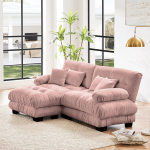 English Elm Cloud Couch Sectional Sofa – Chic Chenille 2-Seater With Lumbar & Throw Pillows, Modular Design W714S01008