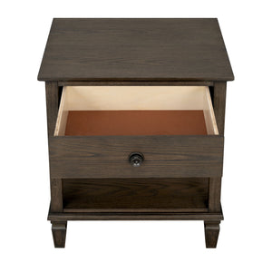 JLA Home Madison Park Signature - one-drawer Victoria nightstand with tapered legs, smooth-glide drawer and open shelf—timeless wood appeal Antique Brown MPS136-0310