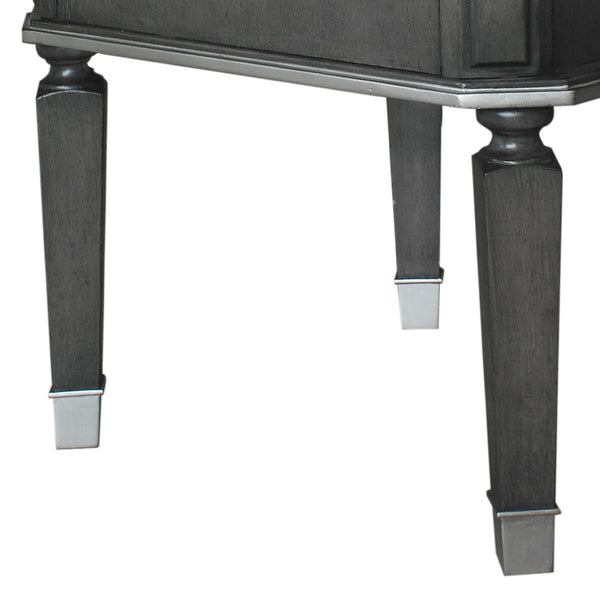 English Elm House Beatrice Charcoal & Light Gray End Table with Drawer, Silver Trim, KD Assembly, Modern Chic B2726P244956