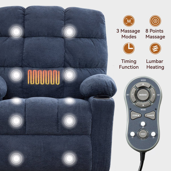 English Elm Heat Massage Rocker Swivel Recliner with Vibration Nodes Fabric Lounge Chair W5029P388740
