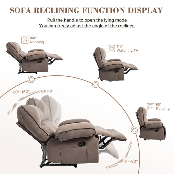 English Elm Oversized Velvet Push-Back Recliner Chair Sofa with Massage Pillow, Super Soft Fleece Comfort and Easy Assembly Brown W1403S00004