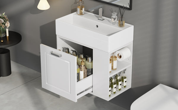 English Elm Christopher Knight Home® - 21.8" Wall-Mounted Bathroom Vanity with Ceramic Sink, Soft-Close Drawer, Adjustable Shelves & Tissue Holder White N759P292550K