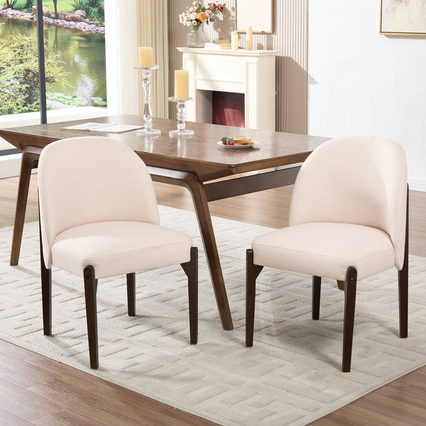 English Elm Wooden Wingback Dining Chairs Upholstered Farmhouse Modern Set with Lumbar Support Beige W3244P429255