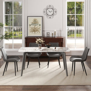 English Elm 62.99" Modern Artificial Stone Dining Table With Curved Edges & Dark Grey Metal Legs For 6 People P1 W1535S00526-GIGA