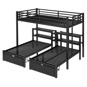 English Elm Twin Triple Bunk Bed Metal L-shaped Frame Sleeps Three Kids White Finish W1580S00480