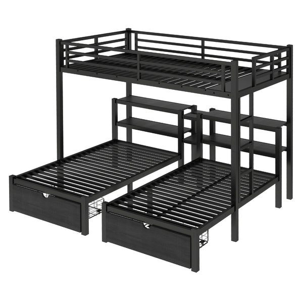 English Elm Twin Triple Bunk Bed Metal L-shaped Frame Sleeps Three Kids White Finish W1580S00480