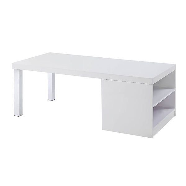 English Elm White White High Gloss and Chrome Coffee Table with Metal Legs, Two Open Storage Compartments, Sleek Modern Design for Living Room (47.5" W x 24.5" D x 18.5" H) B062P189215