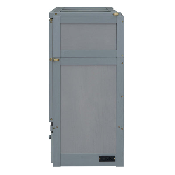 English Elm Full Size Wall Murphy Bed Cabinet with Storage Drawer and Built-in Usb Charging Gray N708P205903E
