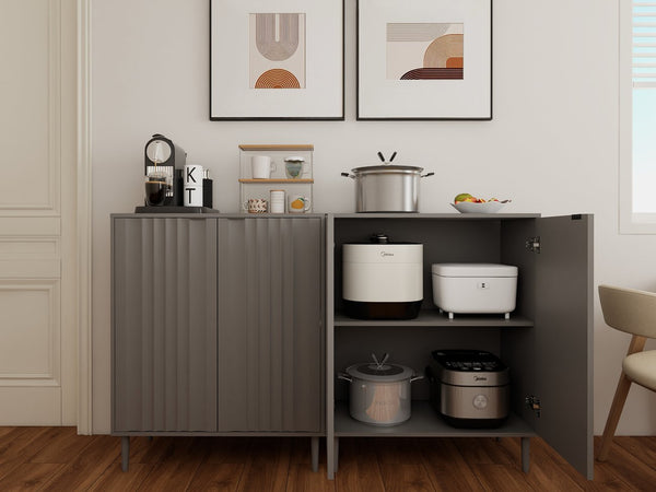 English Elm Modern Kitchen Storage Cabinet Antique Grey Engineered Wood with Versatile Shelving, Durable Design, Space-Saving Elegance W2139P306373