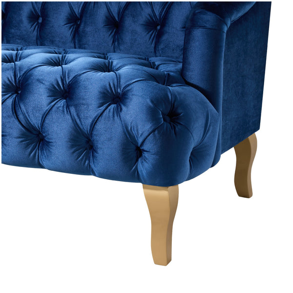 English Elm Comfy Velvet Tufted Three Seat Sofa with Rolled Arms Mid Century Modern Living Room Dark Blue N760P178601C
