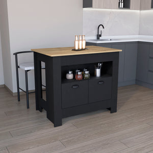 English Elm Floyd Modern Kitchen Island 35.3" H Black/Macadamia – 2 Doors, 3 Shelves, Engineered Wood Storage B097P199733