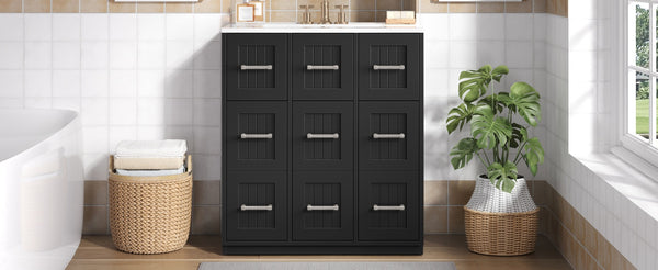 English Elm 30inch Bathroom Vanity with Undermount Sink, Tip-Out Tray, Soft-Close Doors, Spacious Drawers & Handles Black N710P331580B
