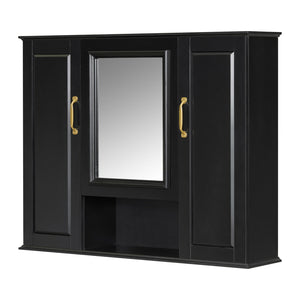 English Elm 36'' Mirror Cabinet with 3 Doors — Wall-Mounted Bathroom Storage Unit, MDF & Pine, Spacious Shelves Black N725P346902B