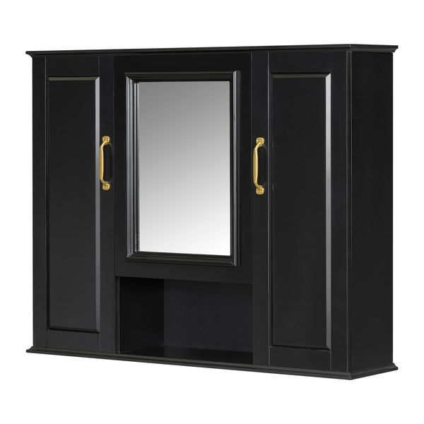 English Elm 36'' Mirror Cabinet with 3 Doors — Wall-Mounted Bathroom Storage Unit, MDF & Pine, Spacious Shelves Black N725P346902B