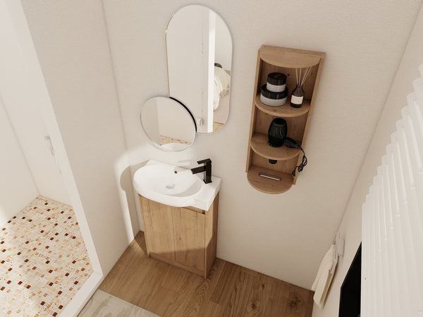 English Elm 23" Freestanding Ceramic Vessel Sink Vanity with Soft Close Cabinet and Wall Rack Imitative Oak W999S00491