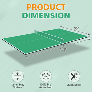 English Elm 8.5ft Regulation Ping Pong Conversion Top Foldable Mdf Surface for Game Rooms Green W1408P401725