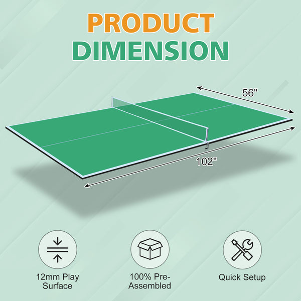 English Elm 8.5ft Regulation Ping Pong Conversion Top Foldable Mdf Surface for Game Rooms Green W1408P401725