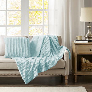 JLA Home Madison Park - Faux Plush Faux Fur Square Pillow — Ultra-Soft OEKO-TEX Certified Accent for Cozy, Modern Décor Blue MP30-5785