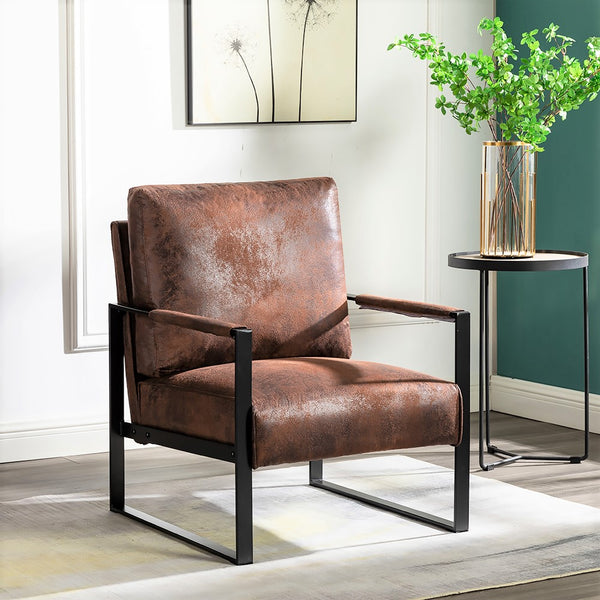 English Elm Classic Mid Century Modern Accent Chair – Durable Metal Frame, Stylish Brown Microfiber Upholstery B2735P256731