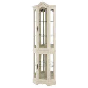 English Elm Lighted Corner Curio Cabinet With Adjustable Shelves & Integrated Lighting - Elegant White Oak Display W1758P300125