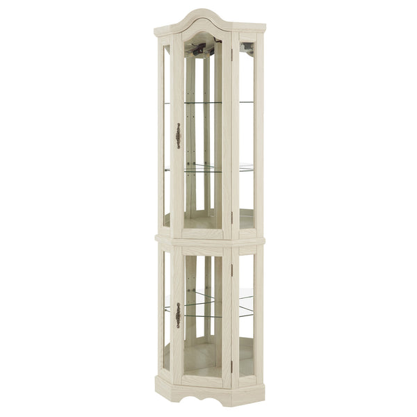 English Elm Lighted Corner Curio Cabinet With Adjustable Shelves & Integrated Lighting - Elegant White Oak Display W1758P300125