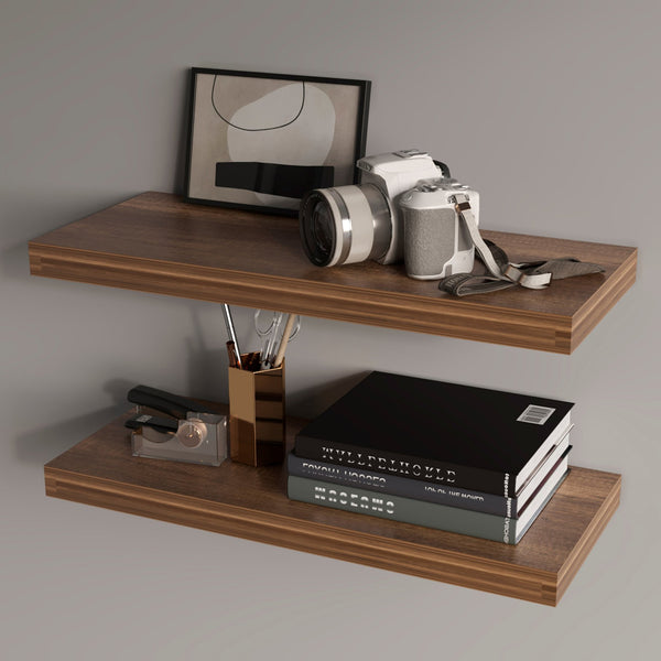 English Elm Walnut Floating Shelf with Concealed Mounting, Classic Walnut Grain Finish for Modern Rustic Display B062P373796