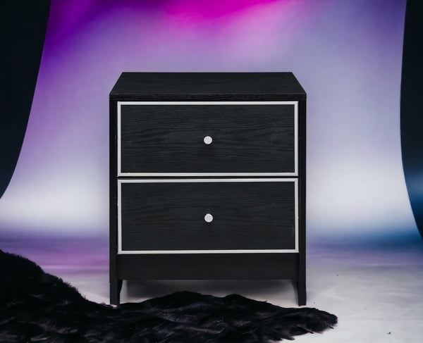 English Elm Jabir Modern Black & Silver Accent Table with Two Drawers, Composite Wood Storage, Sleek Design B2726P243246