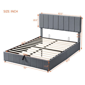 English Elm Queen Linen Upholstered Platform Bed with Hydraulic Lift Storage and Padded Headboard N708P201552E