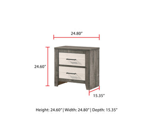 English Elm 1pc Nightstand Two-Tone Gray Beige Bedside Table with Two Soft-Close Drawers & Metal Pulls, 24.8" H B2741P343800