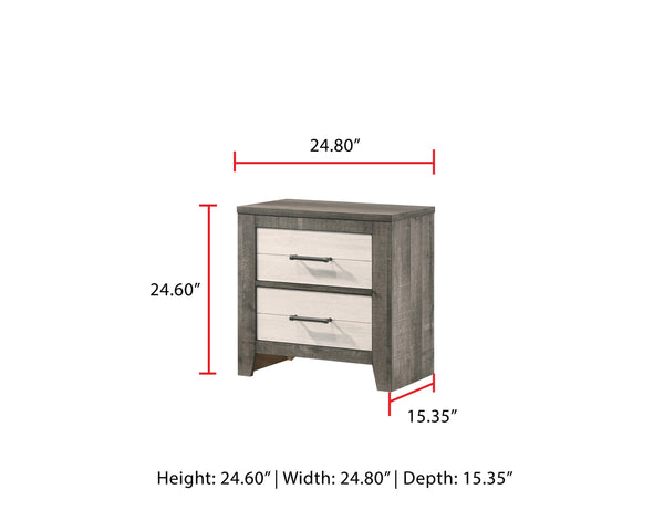English Elm 1pc Nightstand Two-Tone Gray Beige Bedside Table with Two Soft-Close Drawers & Metal Pulls, 24.8" H B2741P343800