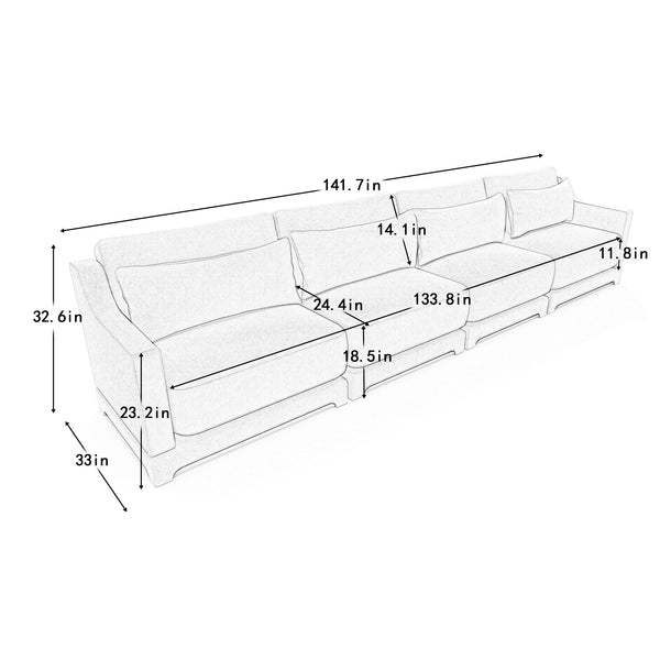 English Elm Four-Seater Chenille Sofa In Sky Blue - Ergonomic Design, Solid Wood Frame, Perfect For Lounges & Hotels W714S01210