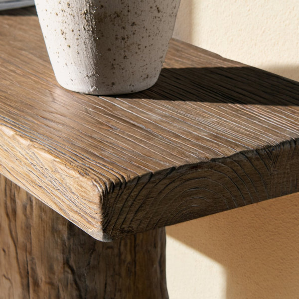 English Elm Arbor Reclaimed Elm Console Table Sculptural Pillar Legs Rustic Entryway Sofa B2719P474448