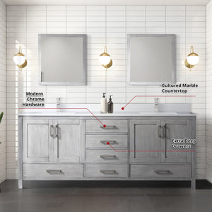 English Elm Distressed Grey Double Bath Vanity 80" W x 22" D with Cultured Marble Top, Chrome Faucet, 30" Mirror, Durable Finish B2731S01111