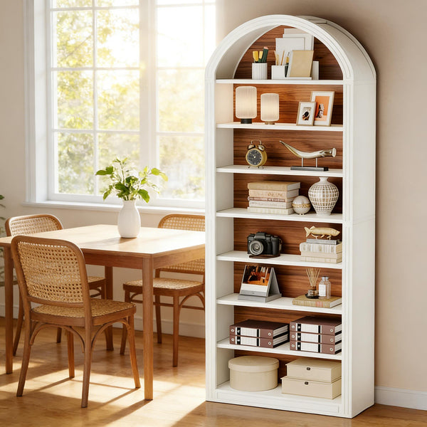 English Elm Display Cabinet Wall Mounted 5 Tier Glass Door Shelving for Collectibles Matte Black White T3971P449777