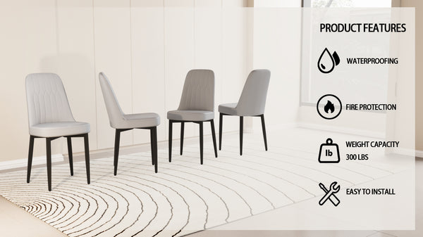 English Elm A Set Of 4 Modern Dining Chairs In Grey Pu Leather With Black Metal Legs For Stylish Comfort W2189140237