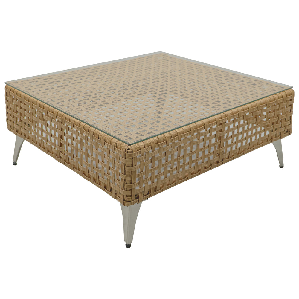 English Elm K&K 8-Piece Patio Conversation Set with 43" 60,000 BTU Propane Fire Pit, UV Wicker & Thick Cushions Beige,Orange N707S000012Z