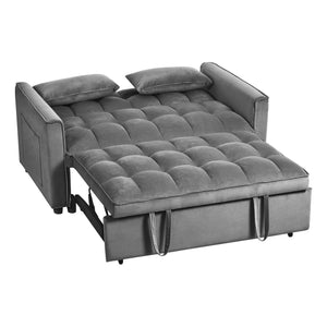 English Elm 3 Velvet Convertible Sleeper Sofa Bed with Pull-Out, Adjustable Back, Side Pockets & Pillows — Dark Gray W2121P289395