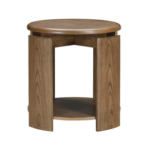 English Elm Brown Round Swivel Top Coffee Table with Oak Veneer, Open Shelf & Casters for Stylish Living Brown 26 L x 26 W x 10 H B011P351965