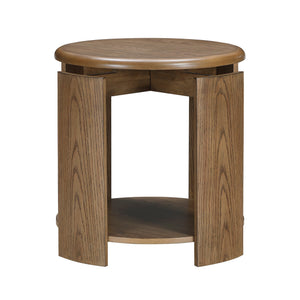 English Elm Stylish Oak Veneer 3 Piece Occasional Set with Swivel Cocktail Table and Open Shelves B011S02495
