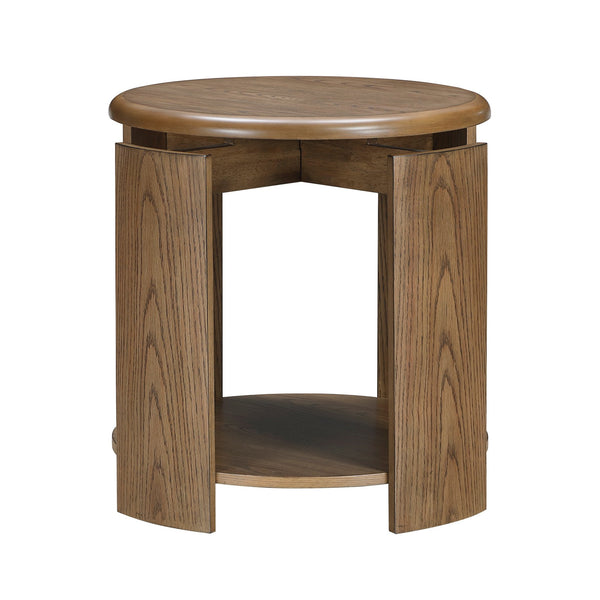 English Elm Stylish Oak Veneer 3 Piece Round Living Room Set with Swivel Top and Caster Base B011S02496