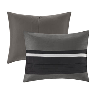 English Elm 7 Pc Madison Park Palmer Faux Suede Comforter Set In Black & Grey - Stylish Cal King Bedding Ensemble B03596986