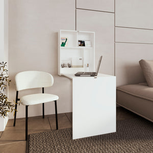 English Elm Folding Engineered Wood Table with 4 Shelves, White — Compact, Eco-Friendly Storage & Display Solution B097P262386