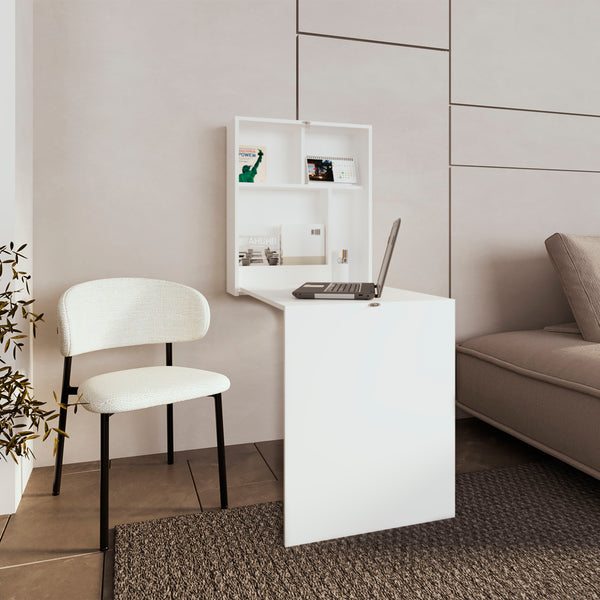 English Elm Folding Engineered Wood Table with 4 Shelves, White — Compact, Eco-Friendly Storage & Display Solution B097P262386