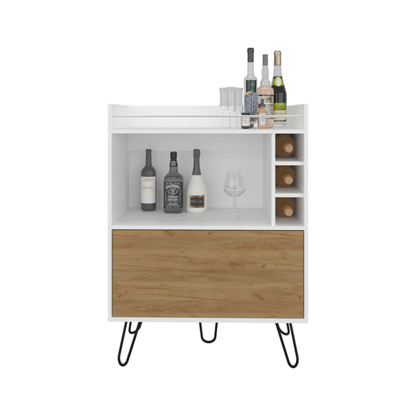 English Elm Bar Cabinet with Concealed Double Doors and 8 Wine Bottle Slots, Durable Engineered Wood Storage Solution White 44.88 L x 20.47 W x 6.3 H B097P296874