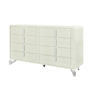 English Elm Nora Solid Wood Chest with Geometric Legs and Rounded Edges — Contemporary Spacious Drawers, Stylish Pulls Beige 65.55 L x 19.96 W x 36.42 H B201P409555