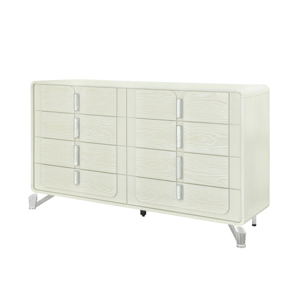 English Elm Nora Solid Wood Chest with Geometric Legs and Rounded Edges — Contemporary Spacious Drawers, Stylish Pulls Beige 65.55 L x 19.96 W x 36.42 H B201P409555