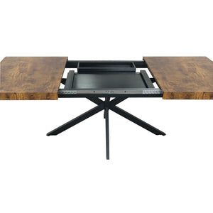English Elm 55.11" Retro Rectangular Stretch Dining Table with Extendable Top, Antique Wood & Black Iron Base, Storage W757P147831